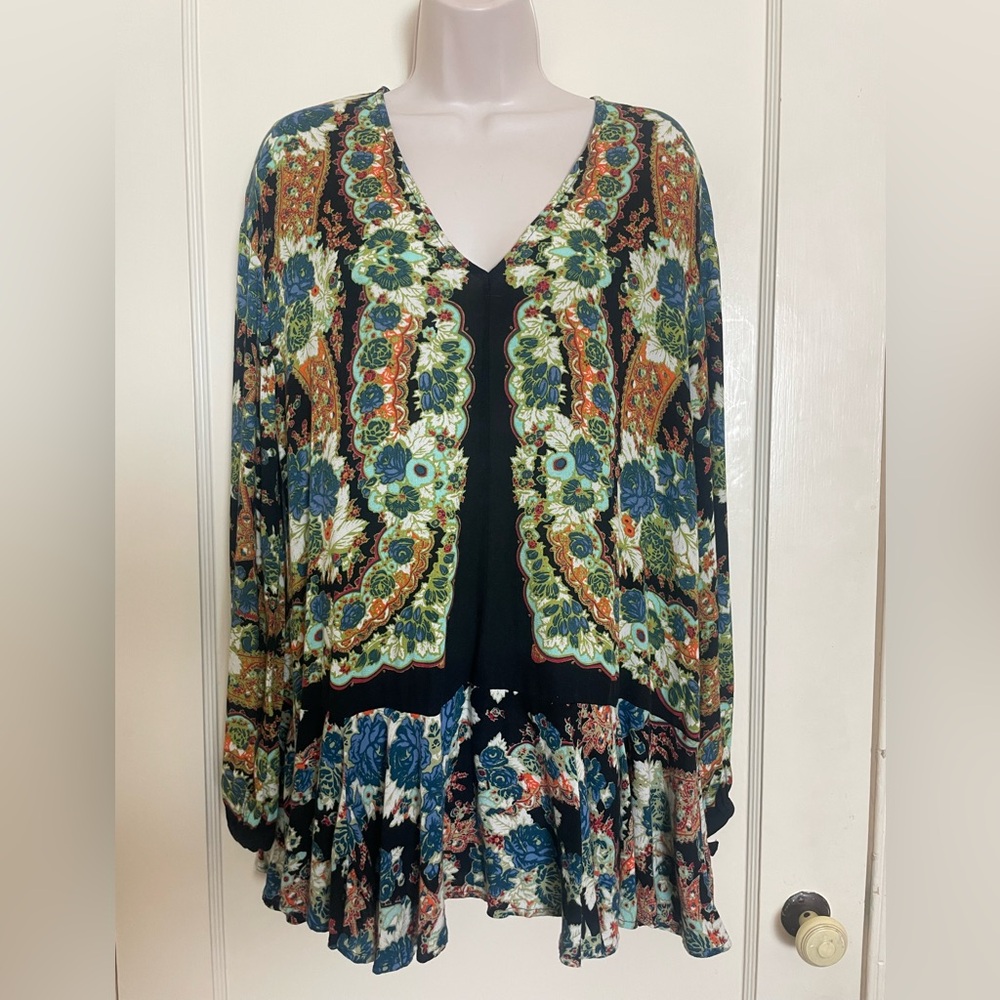 Free People Tapestry Print Tunic Top/Dress with Ruffled Hem